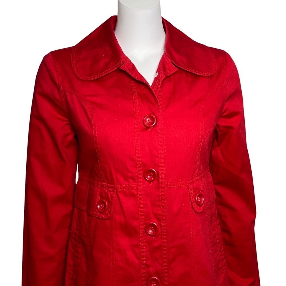 Anthropologie Tulle Trench Coat Womens Size S Red Button Up Long Sleeve Lined - Picture 2 of 8